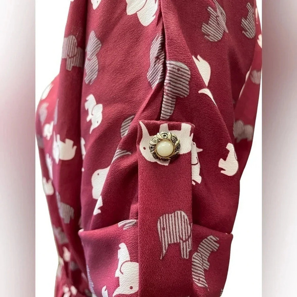 Everly  Elephant Print Burgandy Mini Dress Size Small - Picture 3 of 8